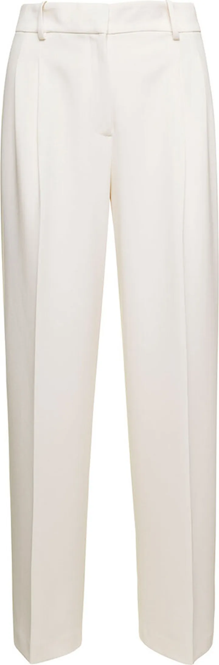 White Straight Cut Double Pleat Trousers In Triacetate Woman