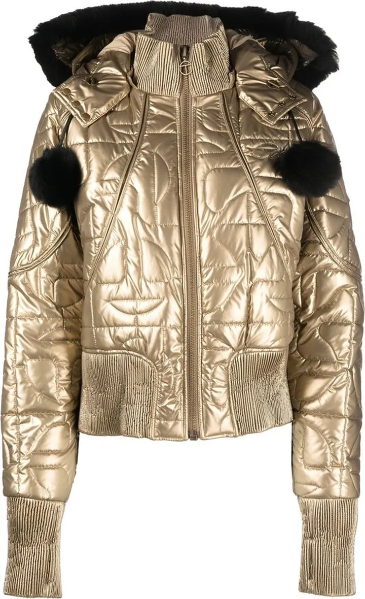 Gold Quilted Leather Bomber Jacket