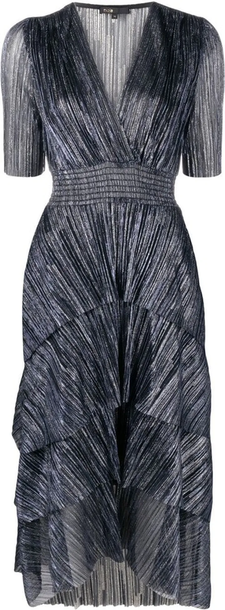 Metallic-Effect Short-Sleeved Midi Dress