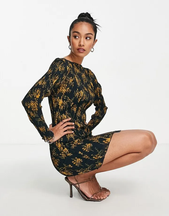 ASOS DESIGN plisse mini dress in floral print