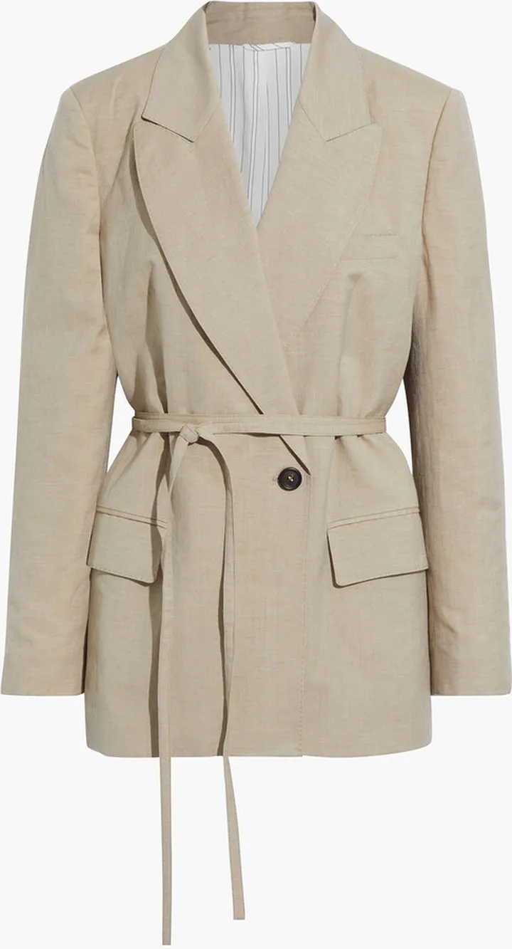 Belted slub wool and silk-blend blazer