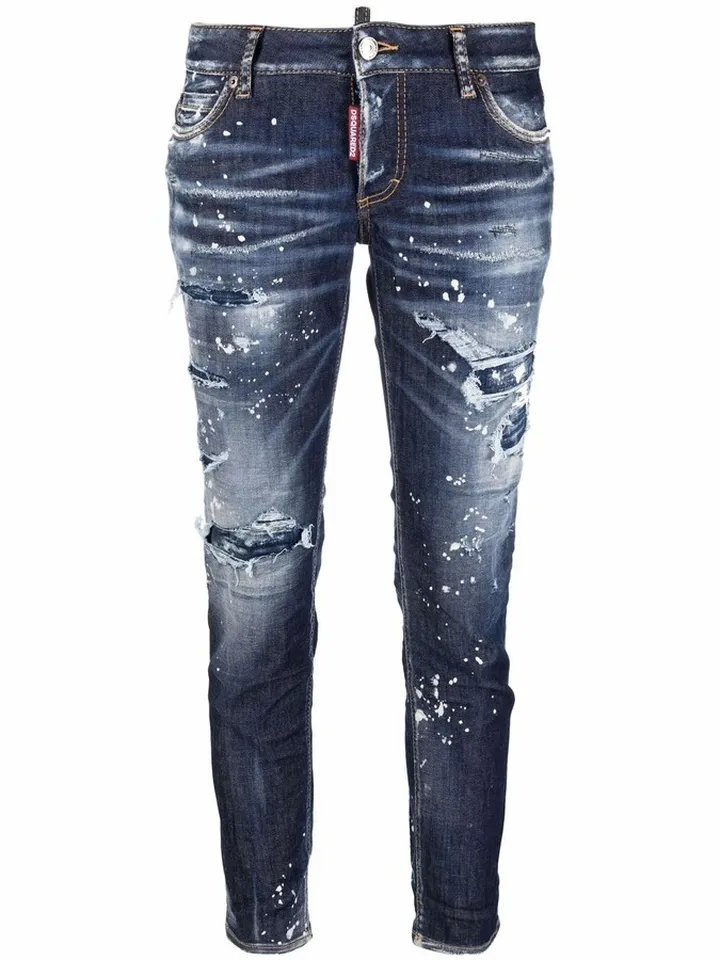 Distressed Straight-Leg Jeans