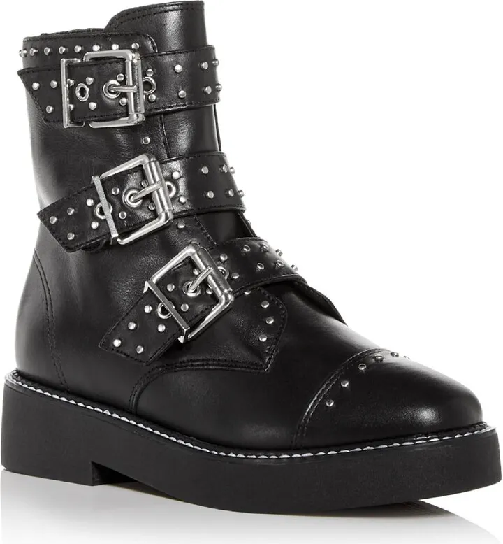 Caligas Mini Stud Womens Leather Lug Sole Combat & Lace-up Boots