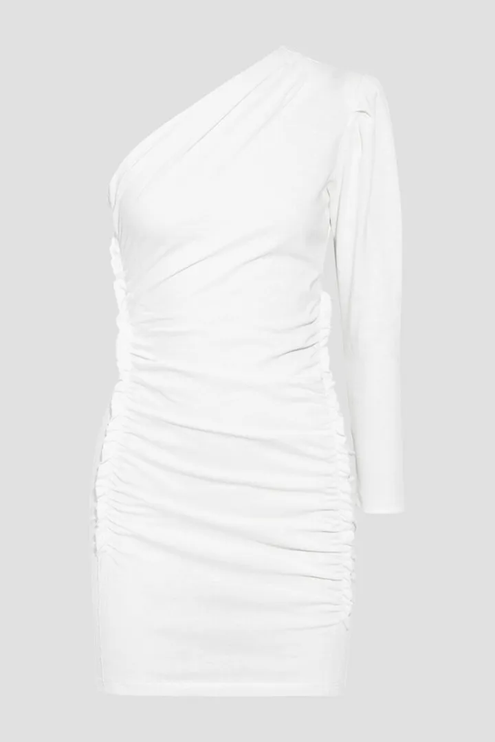 Loving one-shoulder ruched cotton-jersey mini dress