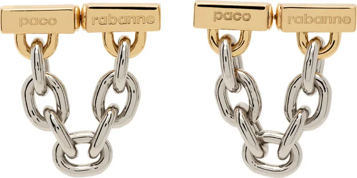 Paco Rabanne Silver & Gold Chain Link Earrings
