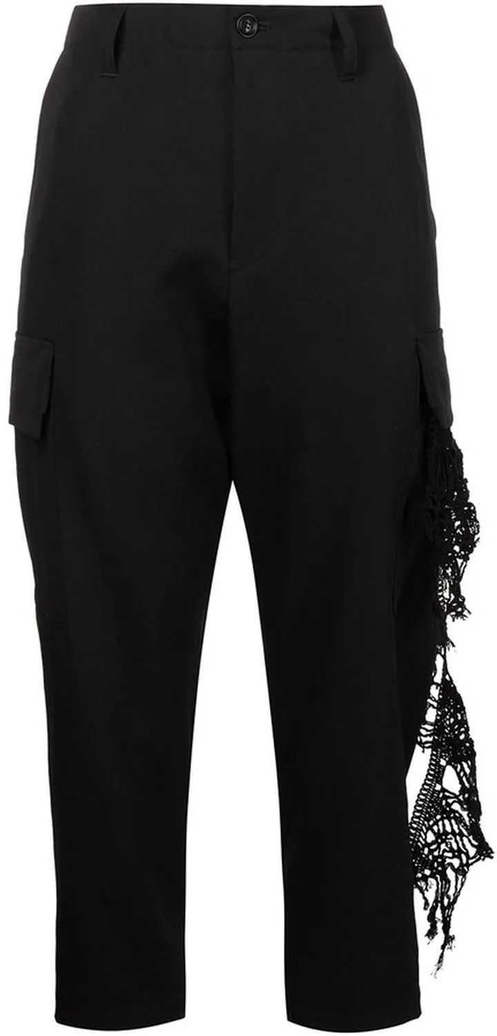 Lace-Trim Cropped Leg Trousers