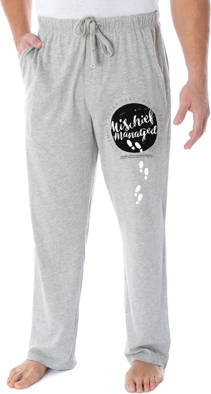Harry Potter Pajama Pants Men's Mischief Managed Up To No Good Lounge Pants (XL) Grey