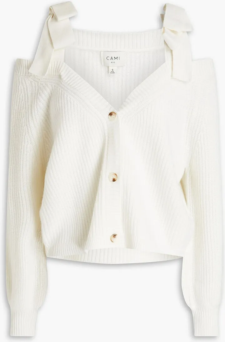 Loe cold-shoulder ribbed merino wool cardigan
