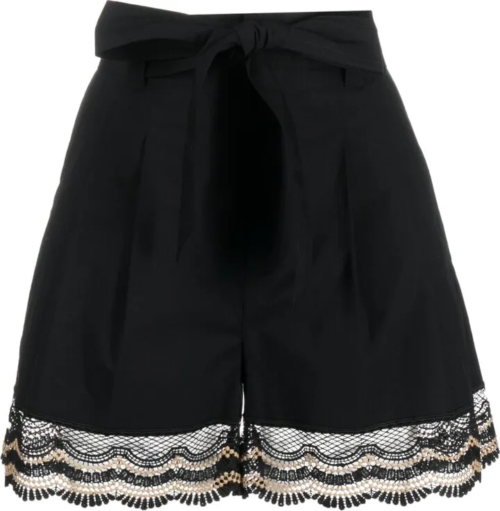 Lace-Trim Wide-Leg Shorts