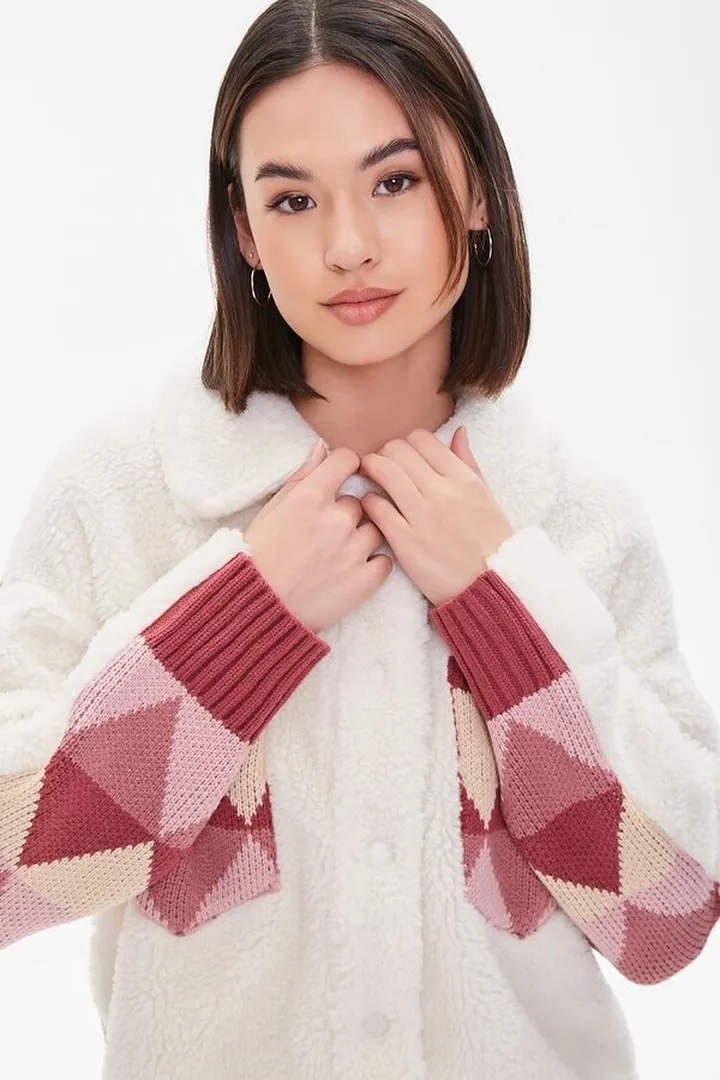 Argyle Faux Shearling Jacket