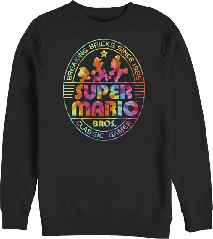 Men's Nintendo Super Mario Brick Break 85 Tie-Dye Logo Sweatshirt - Black - X Large