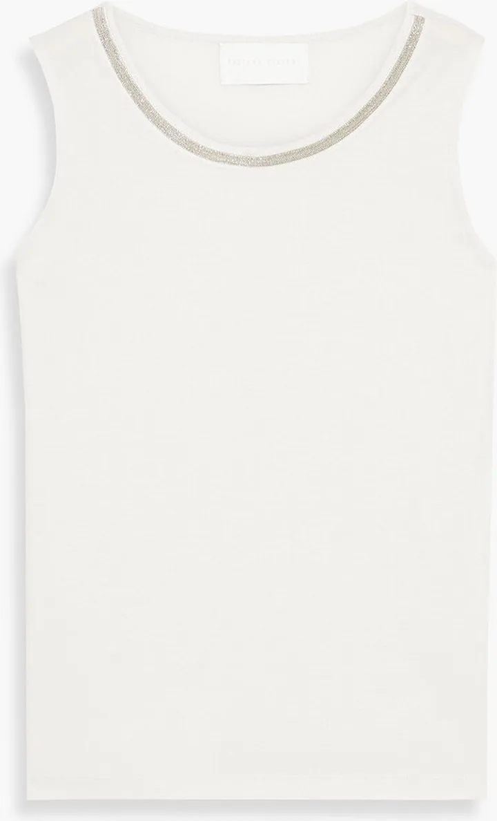 Bead-embellished cotton-jersey tank