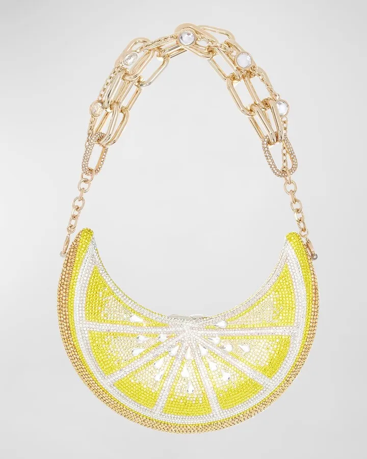 Crescent Lemon Crystal Top-Handle Bag