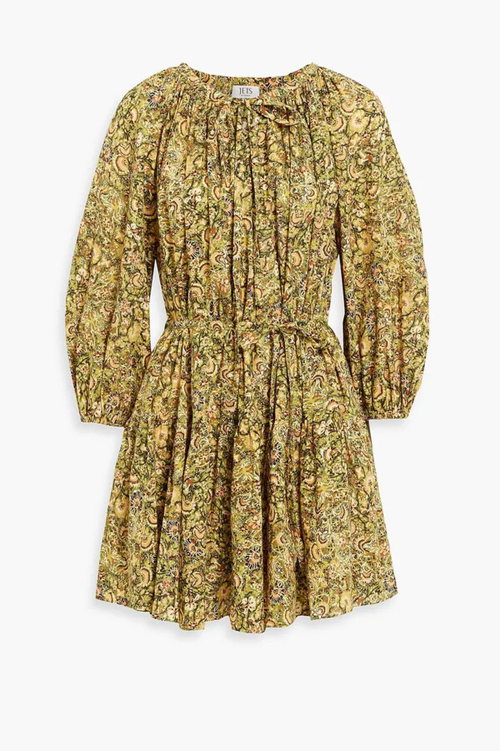 Majorelle belted gathered floral-print cotton mini dress
