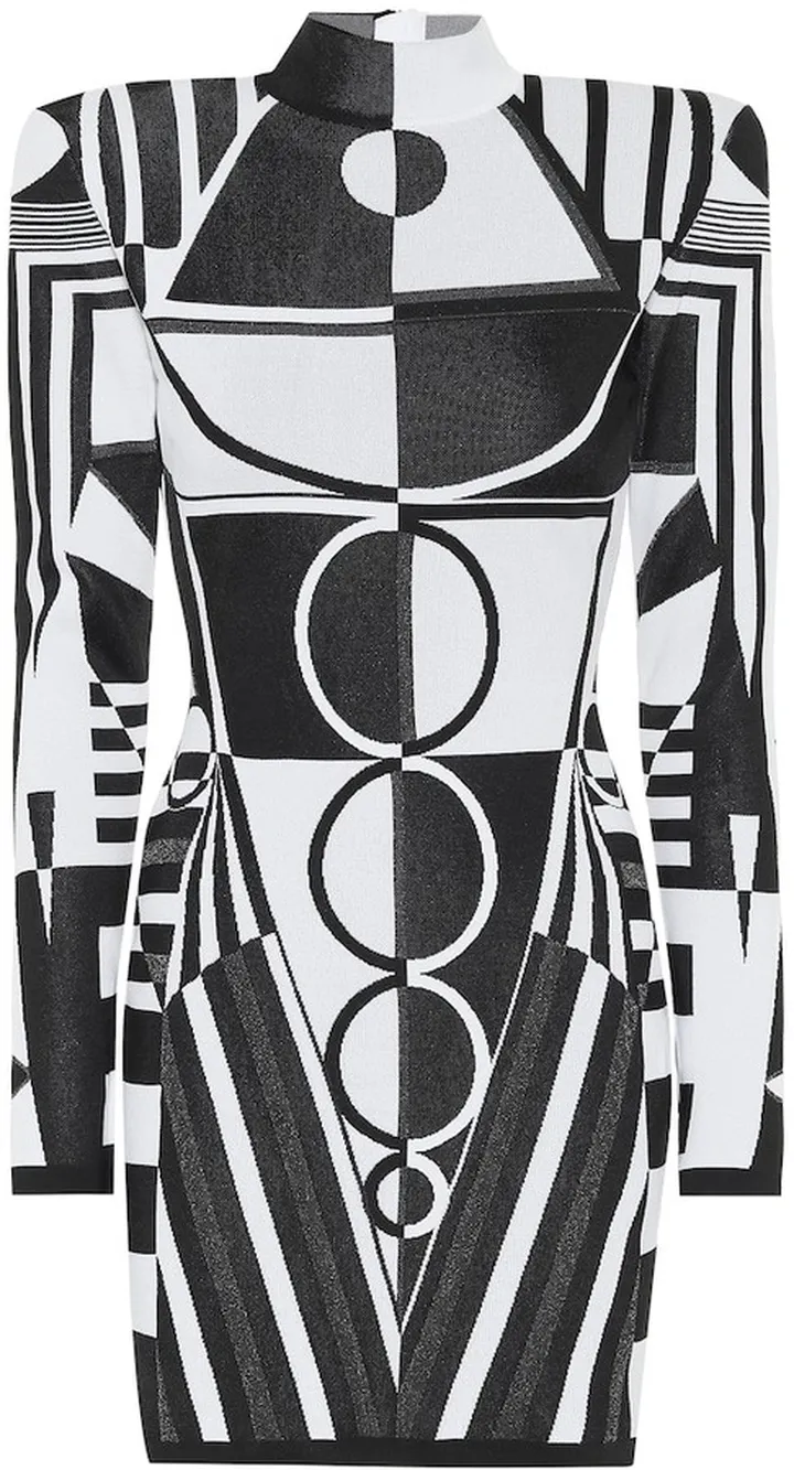 Geometric stretch-knit minidress