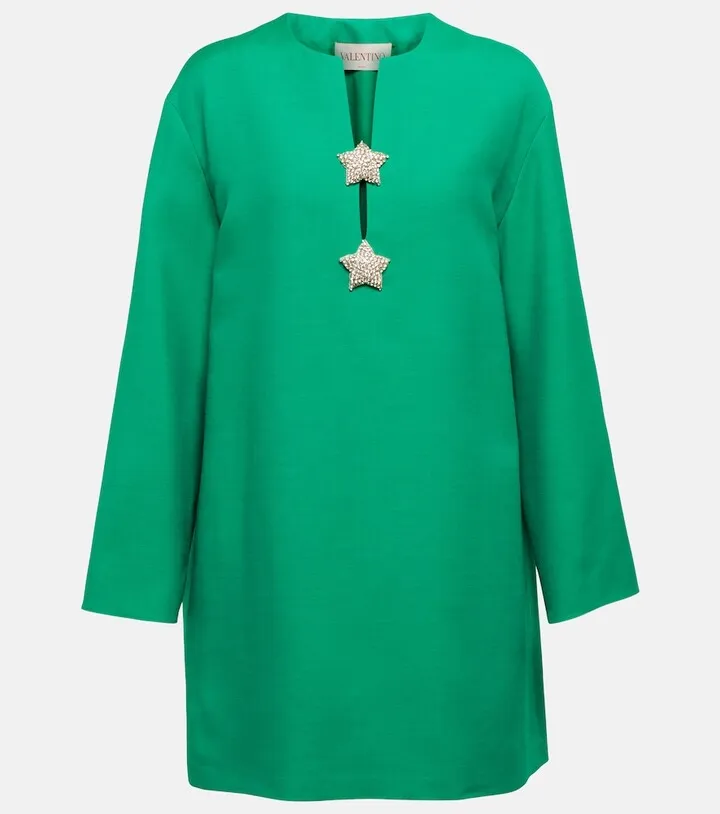 Wool and silk embellished minidress