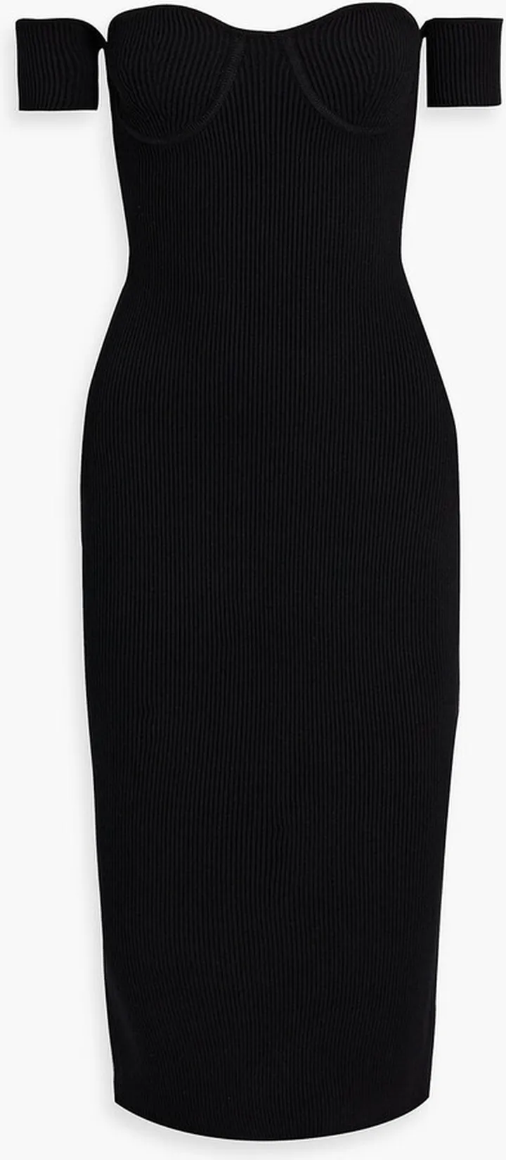 Off-the-shoulder ribbed-knit midi dress