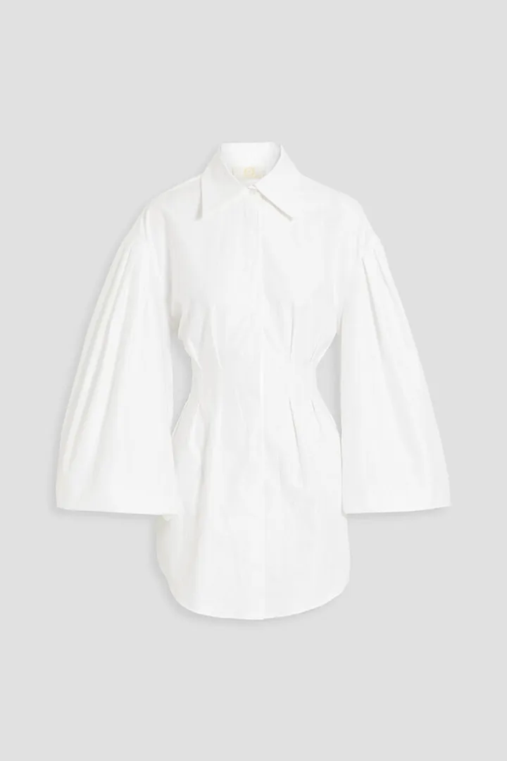 Pleated cotton-piqué blouse