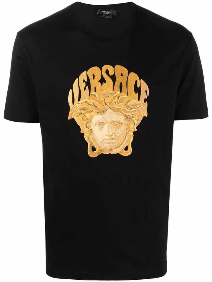 Medusa-embroidered cotton T-shirt