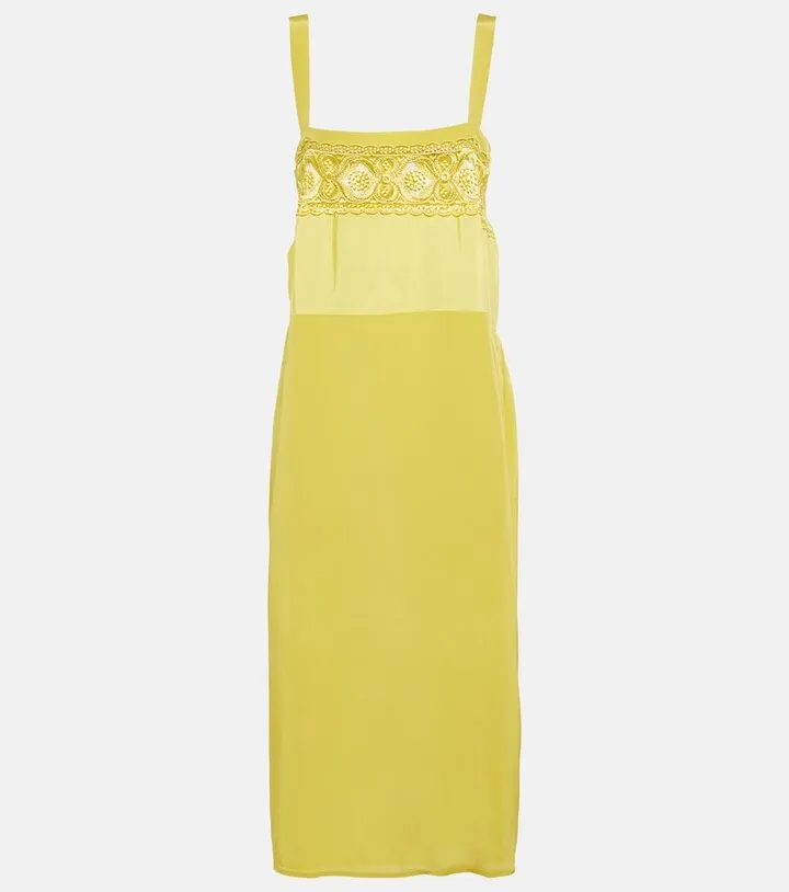 Lace-trimmed silk-blend midi dress