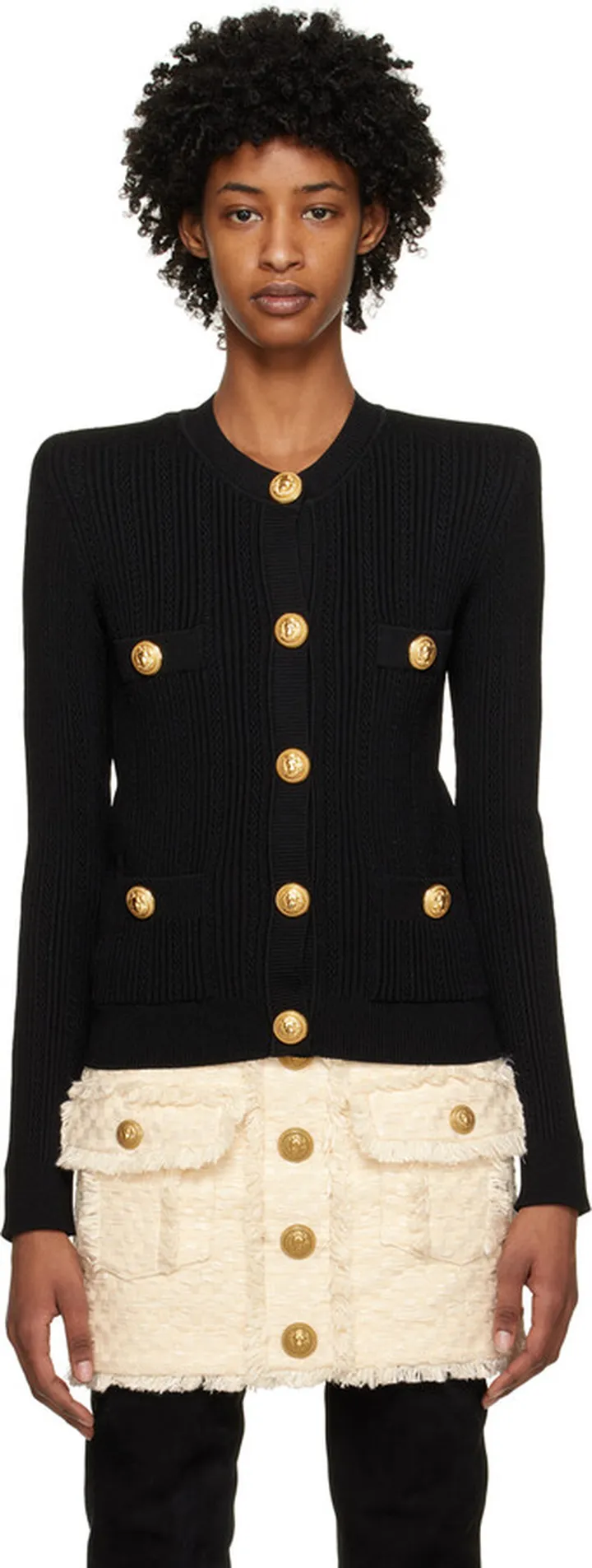 Balmain Black Padded Shoulder Cardigan