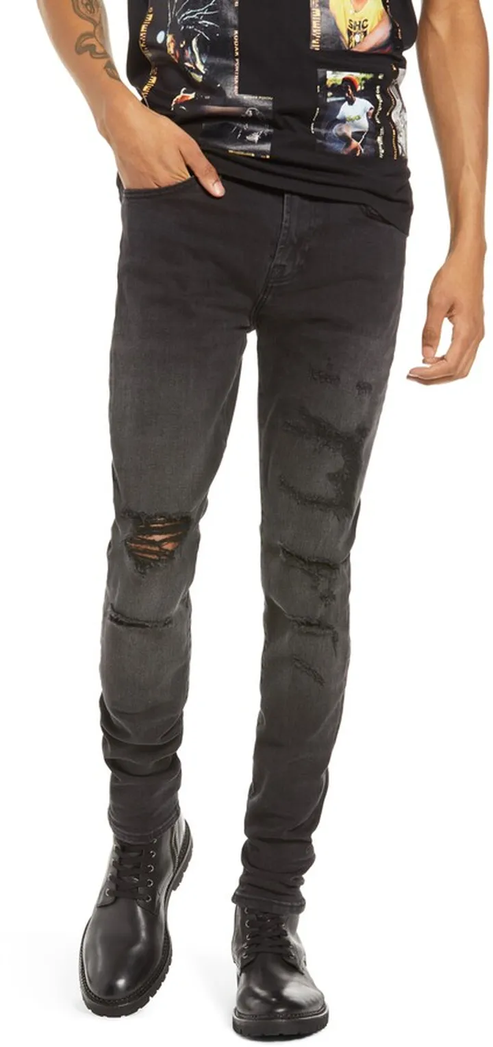 Punk Men's Ripped Super Skinny Jeans