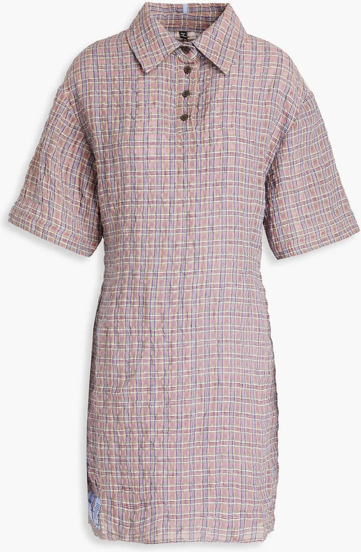 Gingham linen and cotton-blend seersucker mini shirt dress