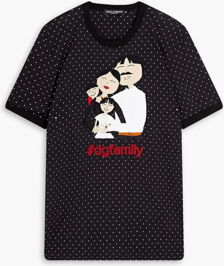 Appliquéd polka-dot cotton-jersey T-shirt
