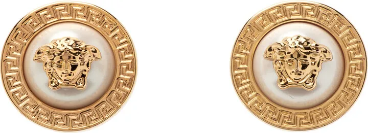 Versace Gold & White Medusa Greca Pearl Earrings