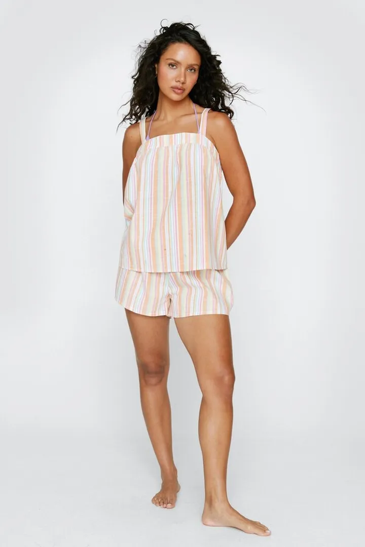 Nasty Gal Womens Cotton Stripe Cami And Shorts Pajama Set
