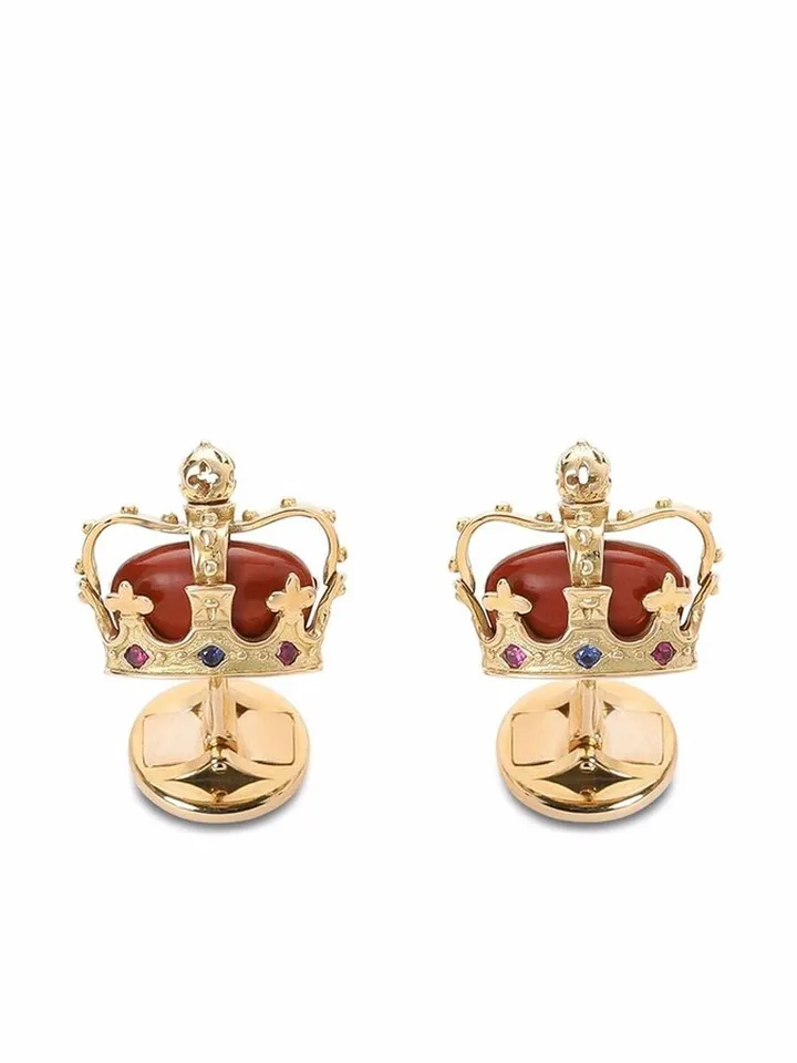 Gemstone-Embellished Crown Cufflinks