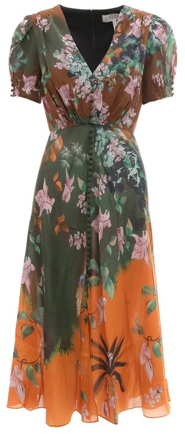 Saloni V-Neck Floral Printed Midi Dress