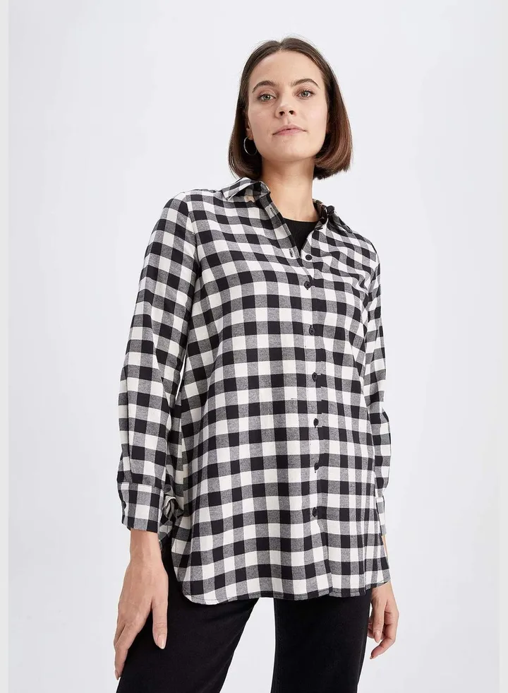 Woman Regular Fit Shirt Neck Woven Long Sleeve Tunic