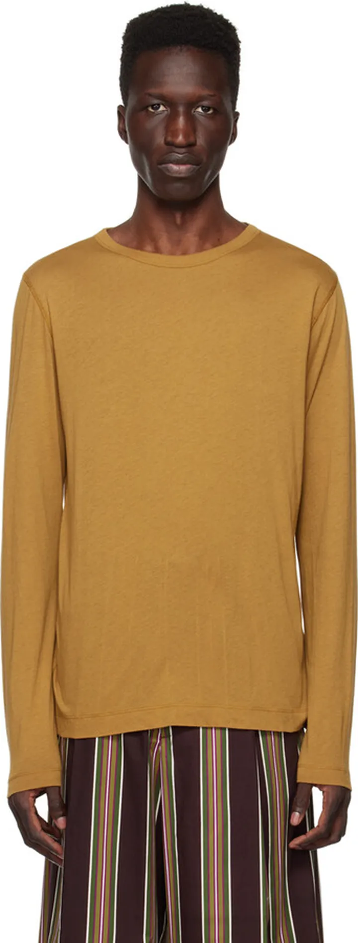 Dries Van Noten Tan Crewneck Long Sleeve T-Shirt