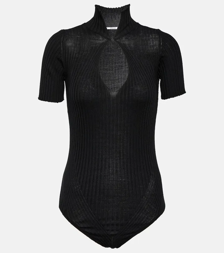 Ribbed-knit wool bodysuit