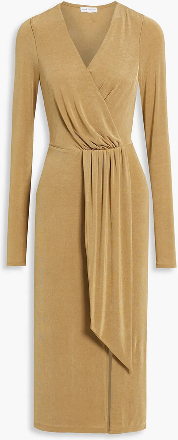Wrap-effect draped stretch-knit midi dress