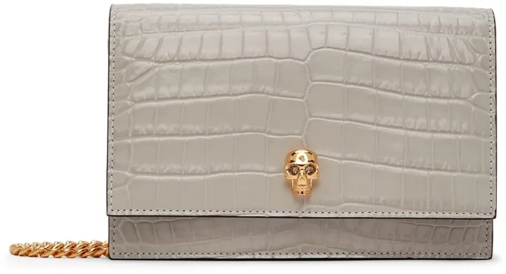 Alexander McQueen Grey Croc Small Skull Bag
