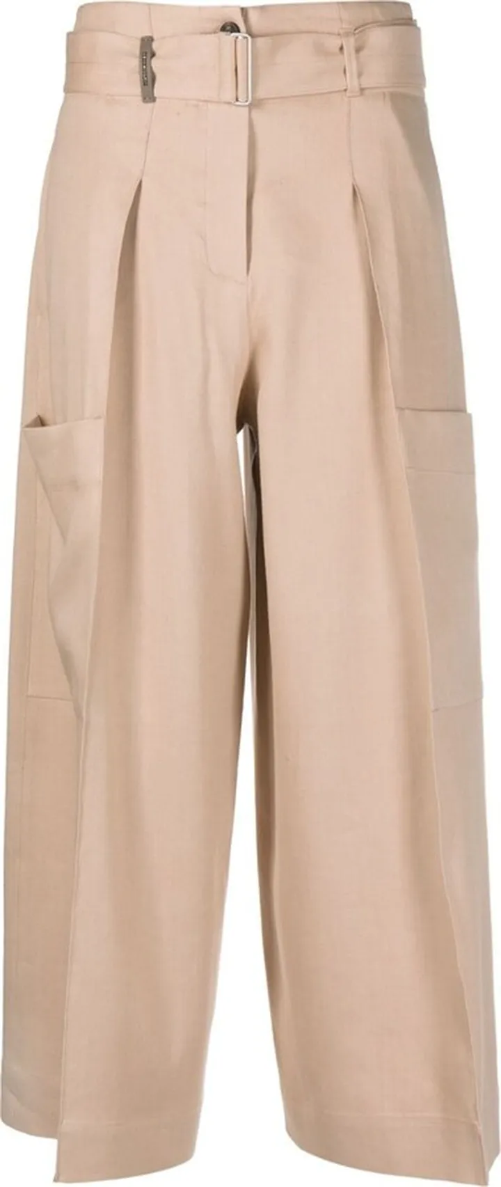 Cropped Pleated Wide-Leg Trousers