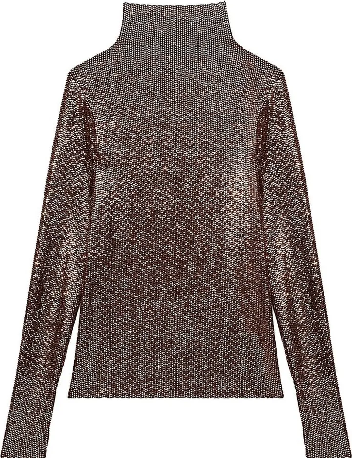 Ligold Sequin Mock Turtleneck Top