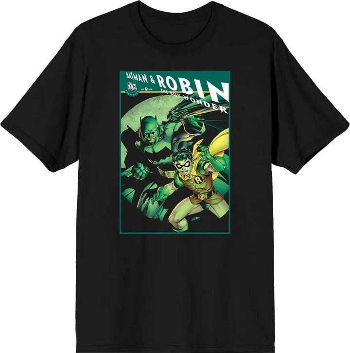 DC Comic Book Batman & Robin Classic Superheroes Men's Black Graphic Tee-XL