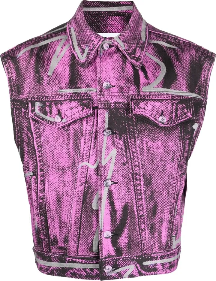 Shadows & Squiggles Stretch Bull Denim Gilet jacket