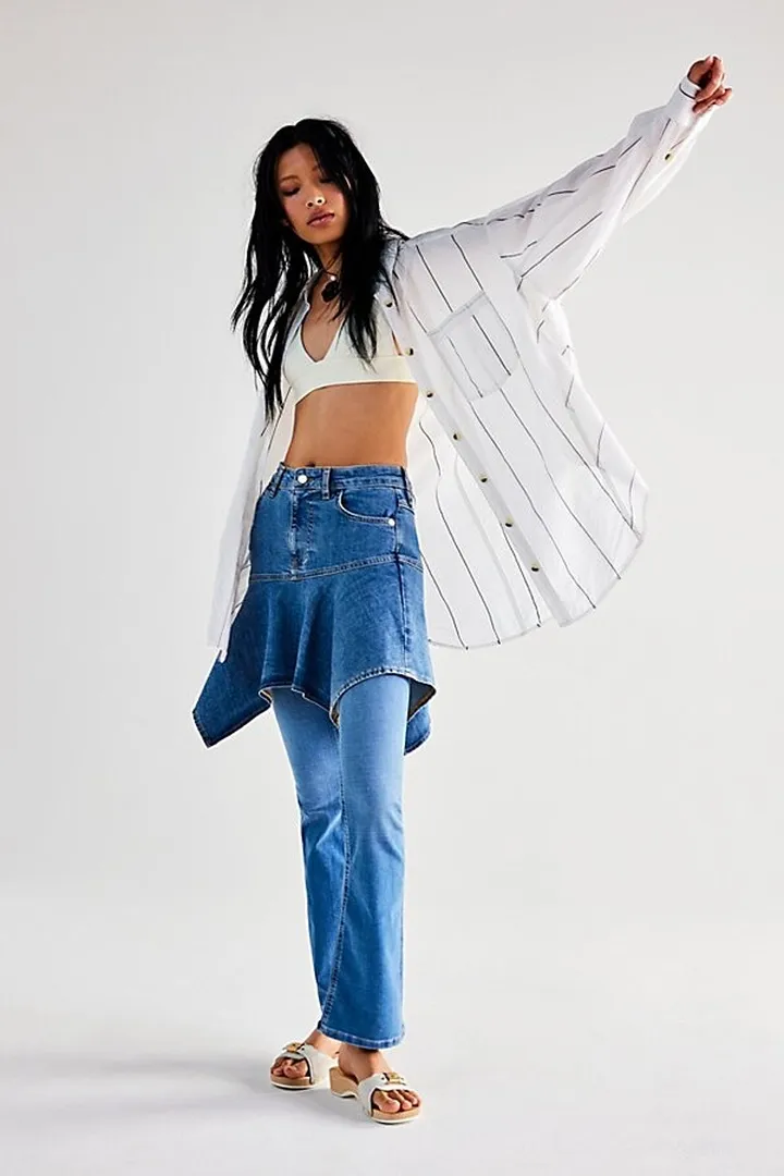 Varsity Blues Mid-Rise Slim Flare Jeans by We The Free at Free People