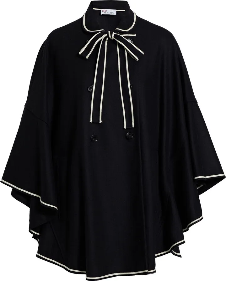 Pussy-bow wool-blend cape