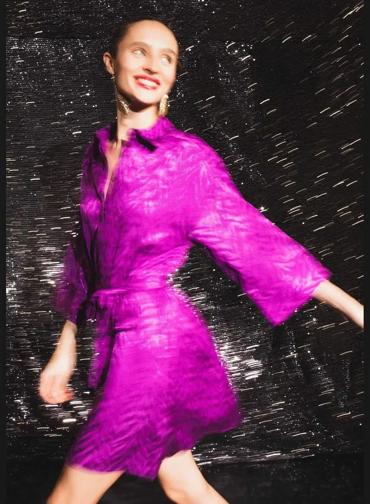 Woman Long Sleeve Woven Dress