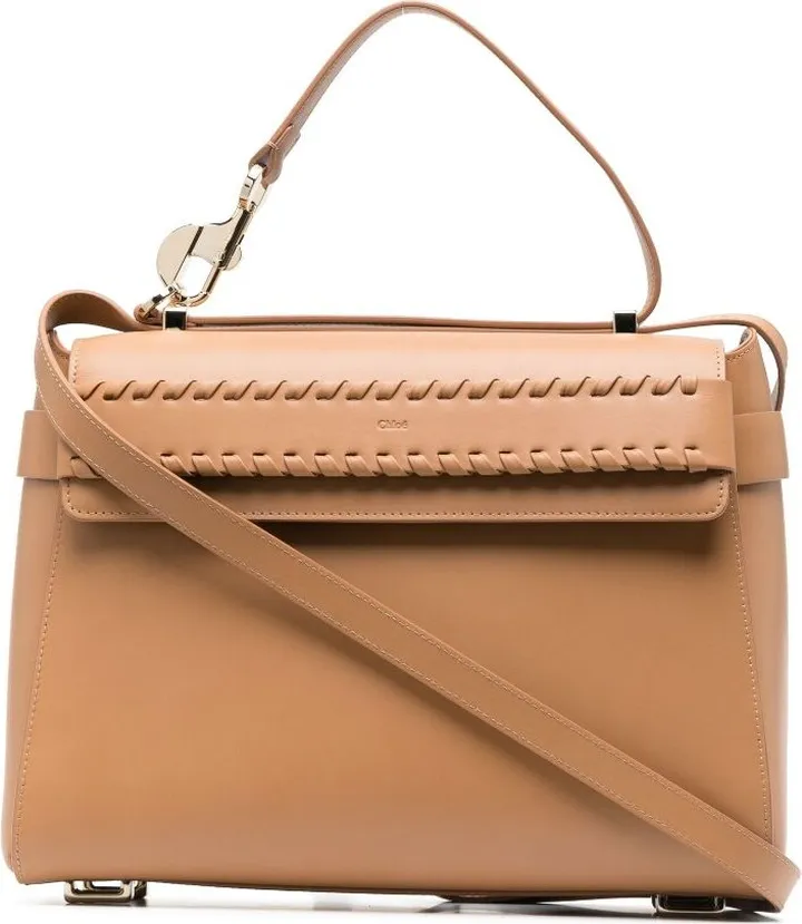 Neutral Nacha Whipstitch Leather Shoulder Bag