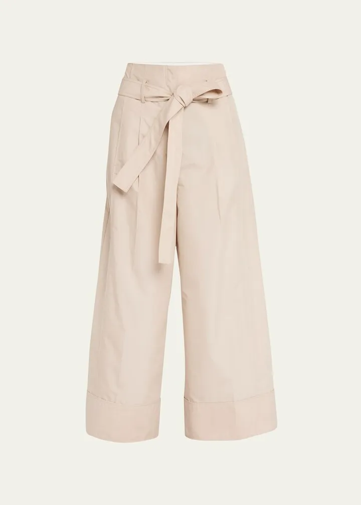 Cropped Wide-Leg Paper Bag Pants