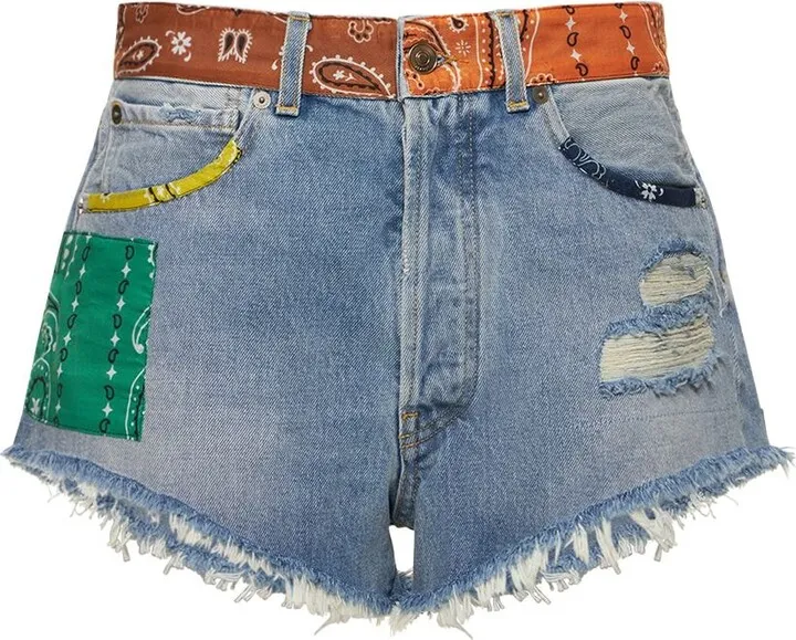 California patchwork cotton denim shorts