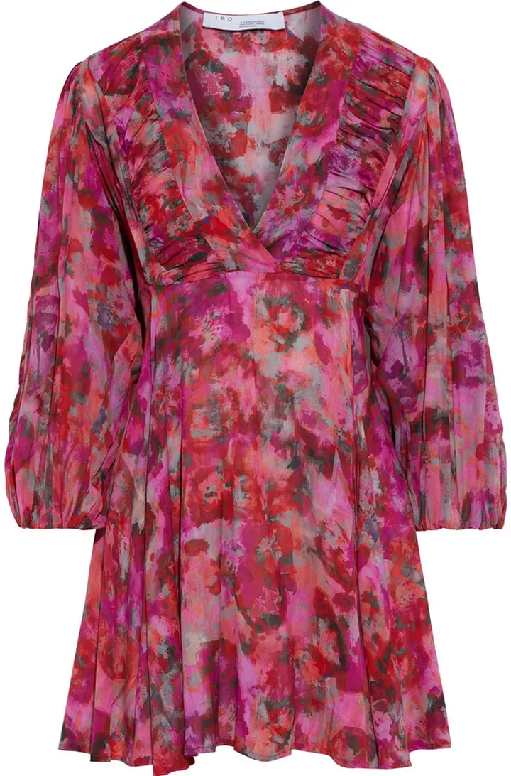 Gaiety ruched floral-print crepe de chine mini dress