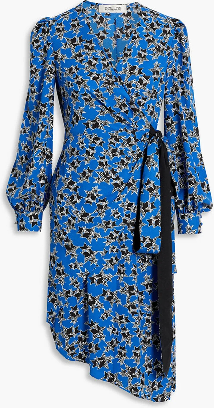 Evania asymmetric printed crepe wrap dress