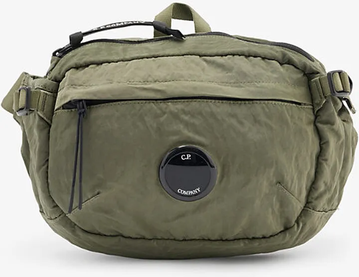 Mens Bronze Green Brand-tab Woven Shell bum bag